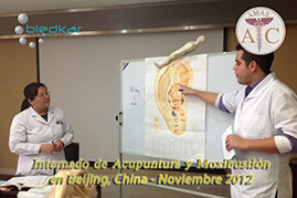 tomando clases en el salón del curso de acupuntura