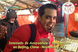 participante come alimentos tipicos de China durante los recorridos que se ofrecen durante el curso de china